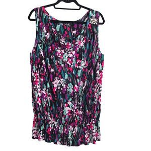 NEW Daisy Fuentes Top Large Floral Print Sleeveless Drop Waist Peplum Stretch